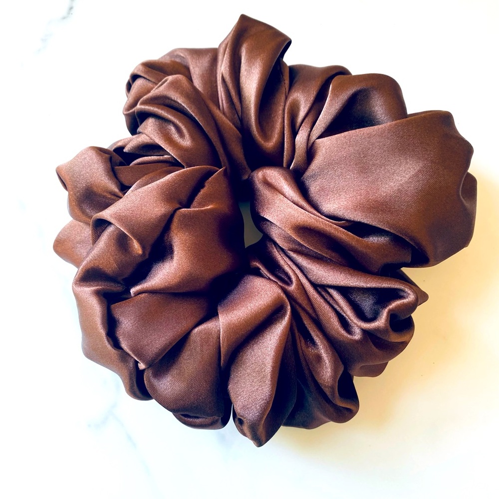 Elegant Brown Satin Scrunchie XL NWOT